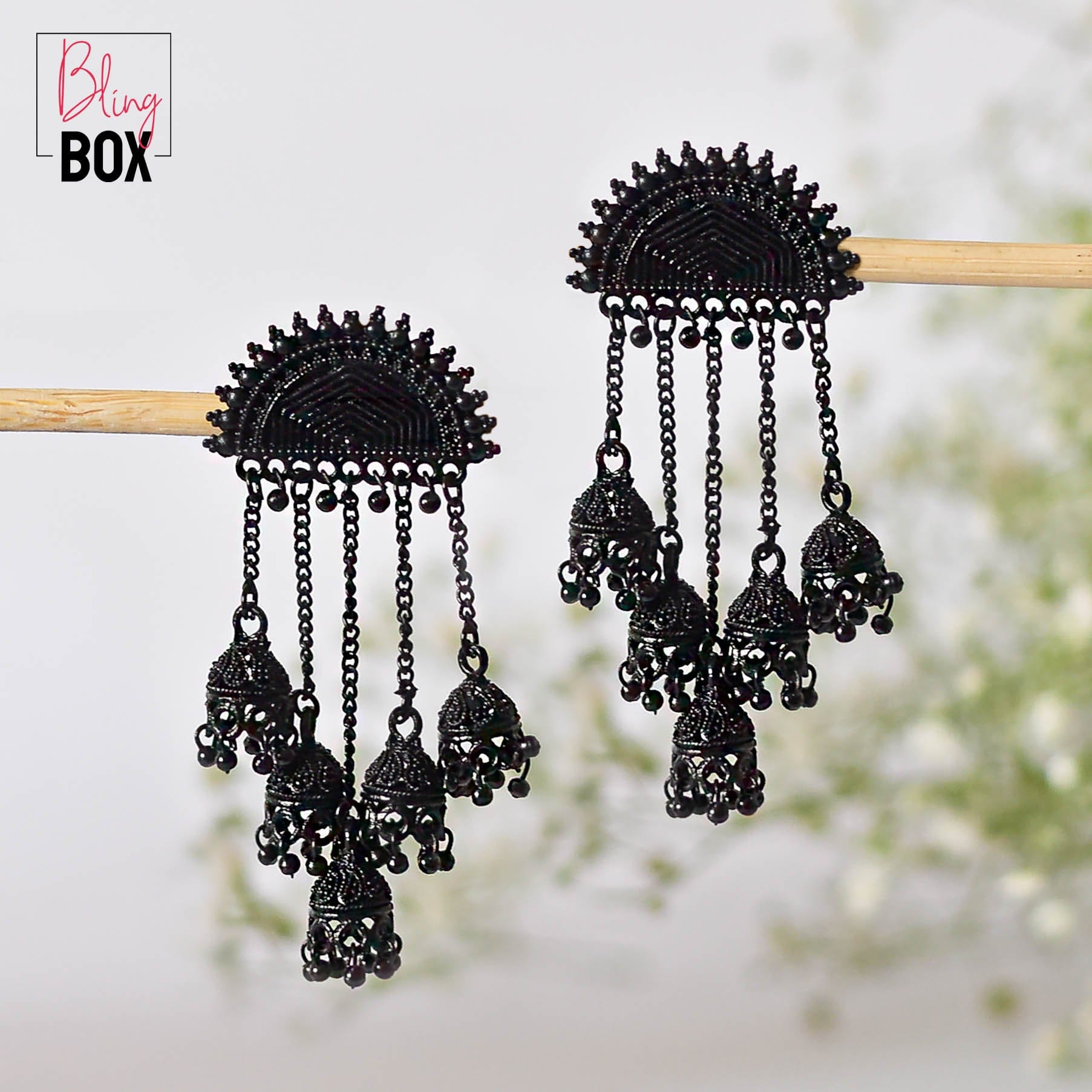 Amazon.com: Pahal Ethnic Jaipur Black Painted Layered Big Gold Jhumka  Earrings Indian Matte White Kundan Pearl Bollywood Jewelry for Women:  Clothing, Shoes & Jewelry